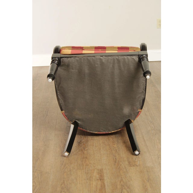 Late 20th Century Empire Style Custom Upholstered Black Lacquer Armchairs - A Pair For Sale - Image 12 of 13