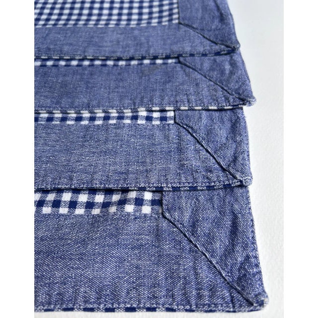 Late 20th Century Set of 4 Royal & White Denim Trim Gingham Placemats + 3 Napkins - Serena & Lily style For Sale - Image 11 of 18