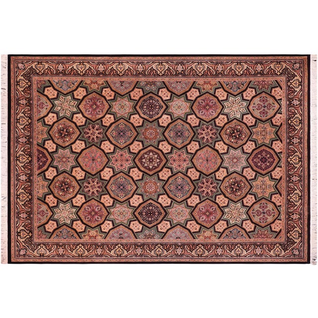 Black Elegant Mughal Inspire Pak-Persian Black/Multi Wool Rug - 9'2'' X 12'4'' For Sale - Image 8 of 9