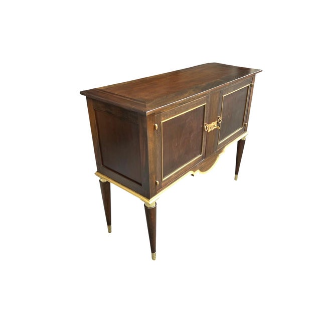 French Antique French Louis XVI Walnut Sideboard With Gilt Brass Trim and Velvet-Lined Drawers For Sale - Image 3 of 12