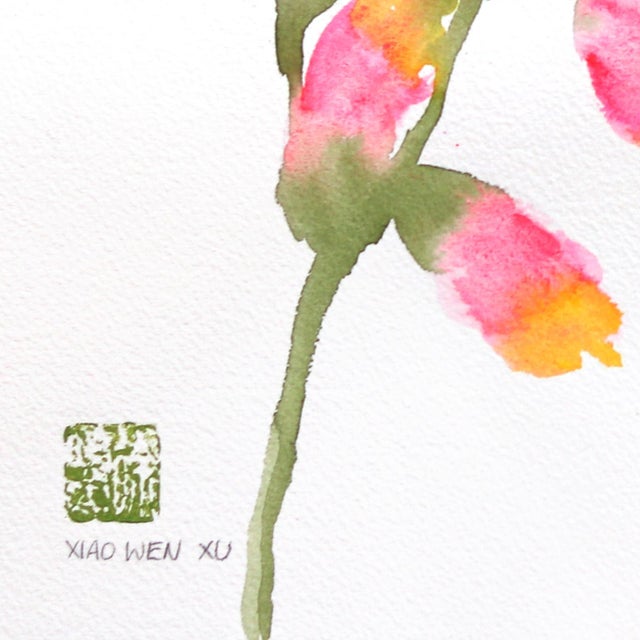 Pink and Orange Snapdragons - Abstract Colorful Botanical Watercolor Painting Original Artwork by Xiao Wen Xu For Sale - Image 4 of 6
