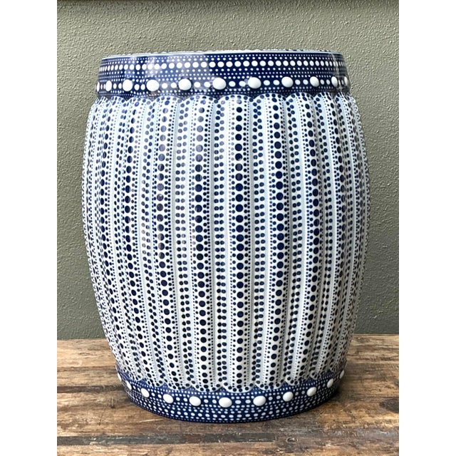 Mid-Century Modern Vintage Polka Dot Glazed Ceramic Low Stool For Sale - Image 3 of 12