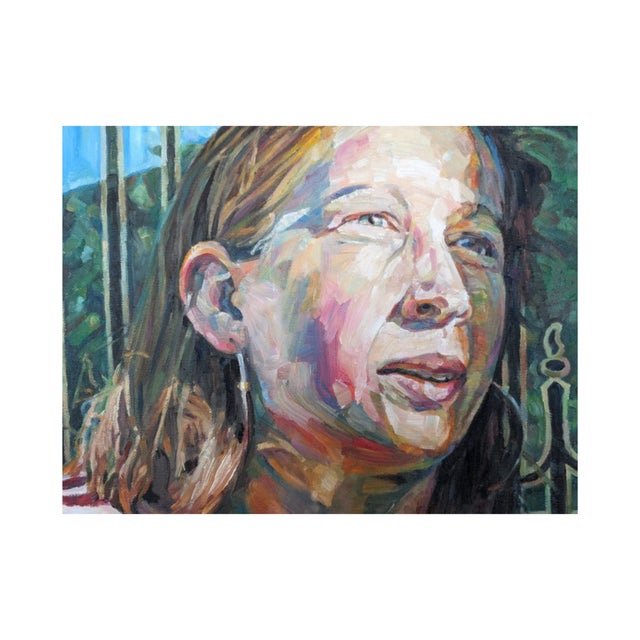 Textile 2003 Oil Portrait Painting — Striped Shirt Woman, Signed “Ingham,” Reminiscent of Alice Neel (24" × 18.5") For Sale - Image 7 of 8