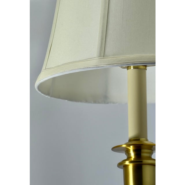 Metal Pair of Ralph Lauren Polished Brass Buffet Lamps W/ Linen Bell Shades For Sale - Image 7 of 8