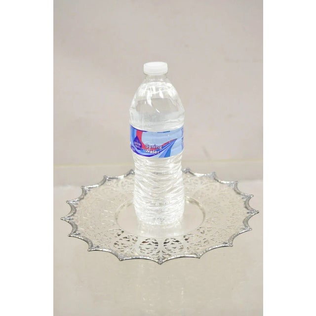 Victorian Victorian Silver Plated Draped Rim Small Footed Trinket Dish Platter Tray For Sale - Image 3 of 10