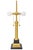 Striking vintage table lamp featuring a tall, slender Empire-style brass column mounted on a substantial Italian black...
