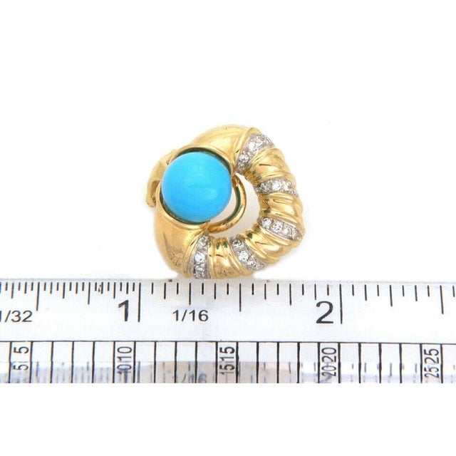 Metal Mid 20th Century Pair of Antonini Diamond Turquoise 18k Yellow Gold Heart Post Clip Huggie Earrings For Sale - Image 7 of 7