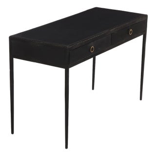 Painted Iron and Leather Writing Desk in the Manner of Jean-Michel Frank. Contemporary. For Sale