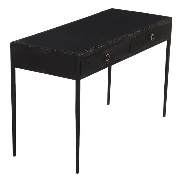 Painted Iron and Leather Writing Desk in the Manner of Jean-Michel Frank. Contemporary. For Sale