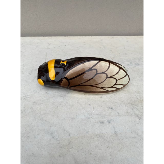 Large French Majolica cicada wall pocket from Provence. Height / 7 inches.