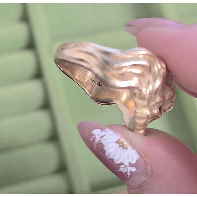 Metal Vintage 14k Gold Roaring Lion Head Diamond Statement Ring, Size 9.75 For Sale - Image 7 of 7