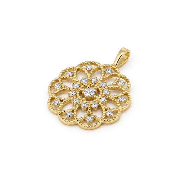 14k Gold Floral Pattern Openwork Pendant. 14k Gold Flower Rosette Openwork Pendant. 14k Yellow Gold Floral Mandala...