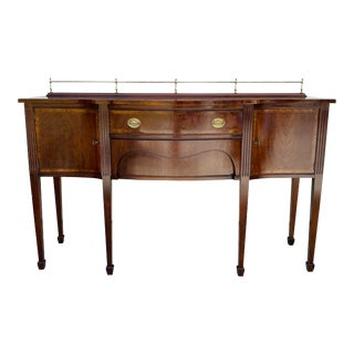 Vintage Inlaid Mahogany Sideboard Buffet Server With Brass Gallery Detail by Pennsylvania House For Sale