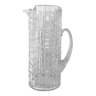 Vintage Textured Glass Pitcher in the Style of Gucci | Crocodile Embossed Ice Bucket Barware Aesthetic For Sale