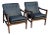 Modern Mid Century Black Leather Lounge Chairs - A Pair For Sale