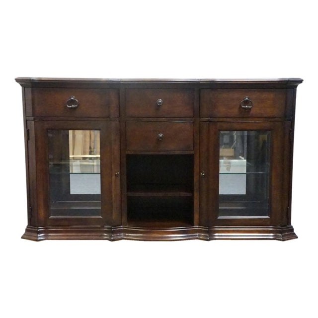 American Signature Cherry Contemporary Traditional 66" Display Console / Media Cabinet W. Paneled Granite Top 8155-320 For Sale