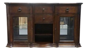 American Signature Cherry Contemporary Traditional 66" Display Console / Media Cabinet W. Paneled Granite Top 8155-320