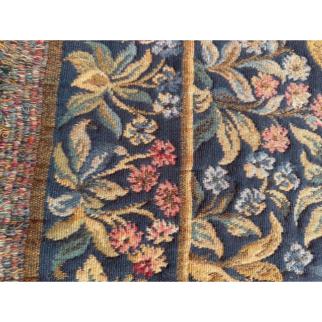 Blue Vintage Aubusson Style Jaquar Tapestry with Medieval Museum Design, 1970s For Sale - Image 8 of 18