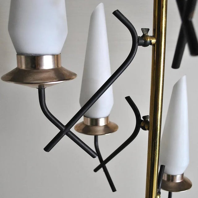Stilnovo Opaline Glass & Brass Floor Lamp by Stilnovo, 1950s For Sale - Image 4 of 12