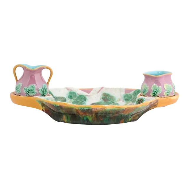 English 19th Century Majolica Serving Tray with Two Pitchers by George Jones For Sale