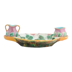 English 19th Century Majolica Serving Tray with Two Pitchers by George Jones