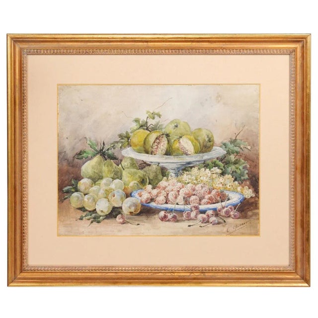 19th Century French Fruit Still Life Watercolor Painting Signed E Calmant, Framed For Sale - Image 13 of 13