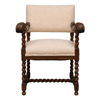 19th Century French Walnut Louis XIII Throne Style Chair For Sale