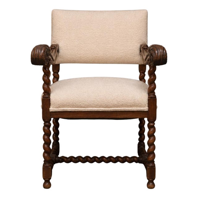 19th Century French Walnut Louis XIII Throne Style Chair For Sale