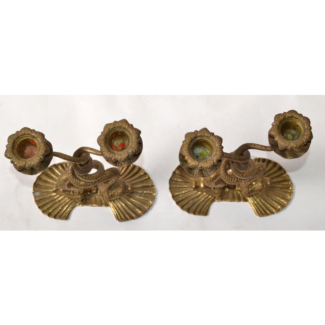 1930s Bronze Neoclassical 2 Candlelight Sea Serpent Candleholders- a Pair For Sale - Image 9 of 12