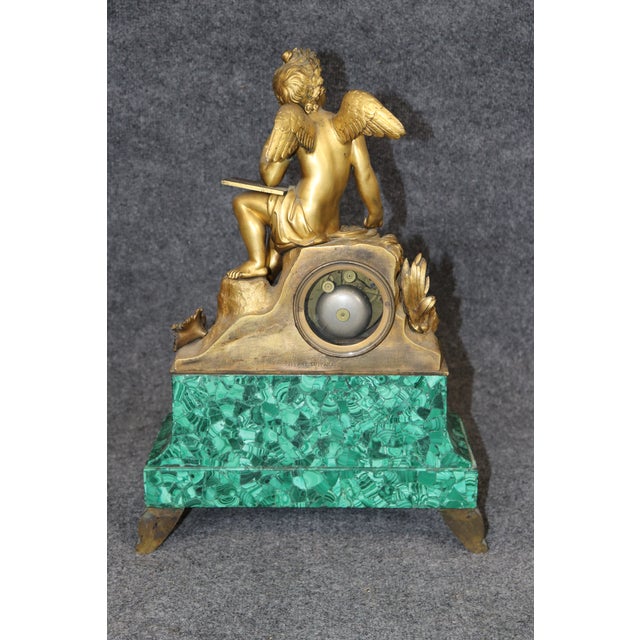 Late 19th Century French 19th C Bronze Ormolu and Malachite Clockset Made for Tiffany & Co France For Sale - Image 5 of 12