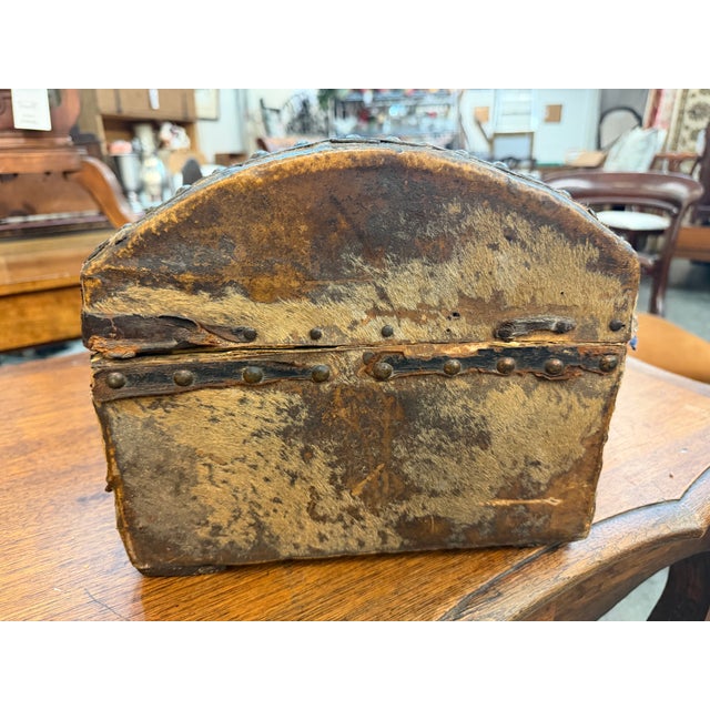 American 19th-Century Antique Brass-Studded Leather Document Box Trunk For Sale - Image 3 of 7