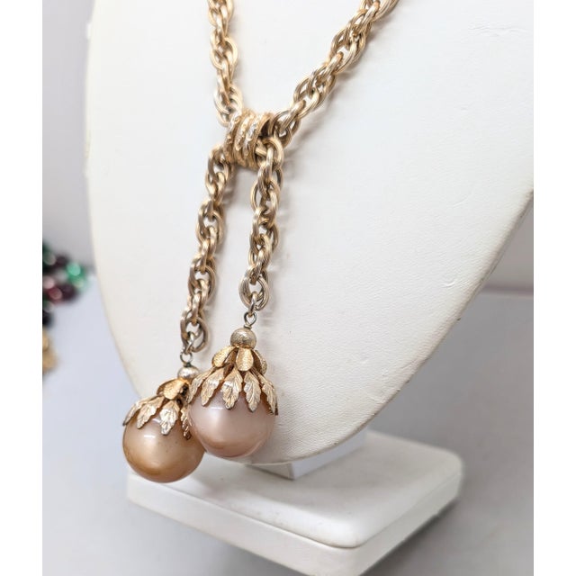 Vintage 1960s Signed Napier Goldtone "Peach" Moonglow Drops Necklace For Sale - Image 11 of 11