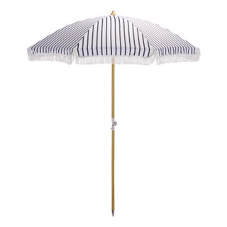 Bella 6.5 Ft Beach Fringed Umbrella, Navy Bistro Stripe For Sale