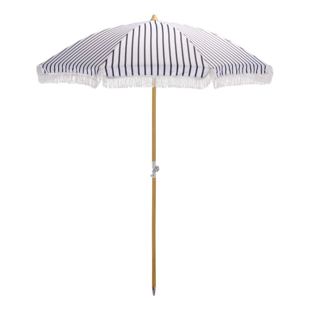 Bella 6.5 Ft Beach Fringed Umbrella, Navy Bistro Stripe For Sale