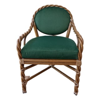 Vintage McGuire San Francisco Twisted Rattan Armchair in Emerald Green For Sale