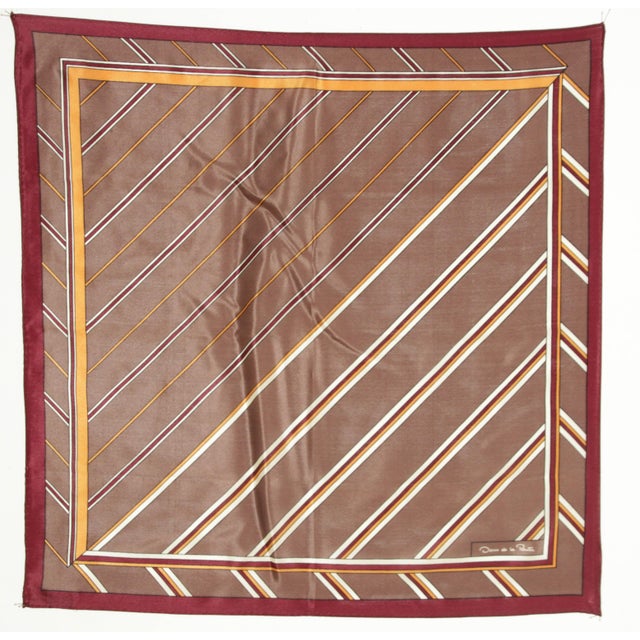 Late 20th Century Oscar de la Renta Brown Silk Scarf Pocket Square Handkerchief For Sale - Image 5 of 12
