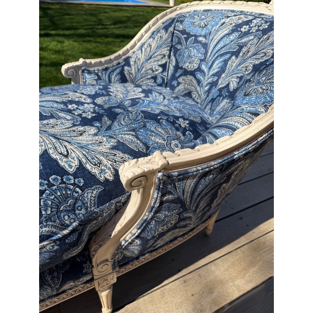 Custom Louis XVI Style Blue Chaise Lounge in Ralph Lauren For Sale - Image 15 of 15