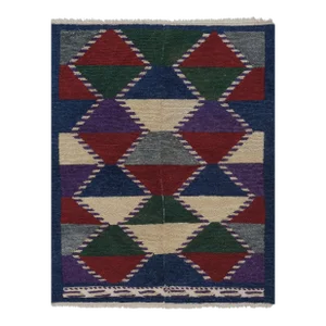Colorful Vintage Checkered Tulu Rug - Soft Wool Pile