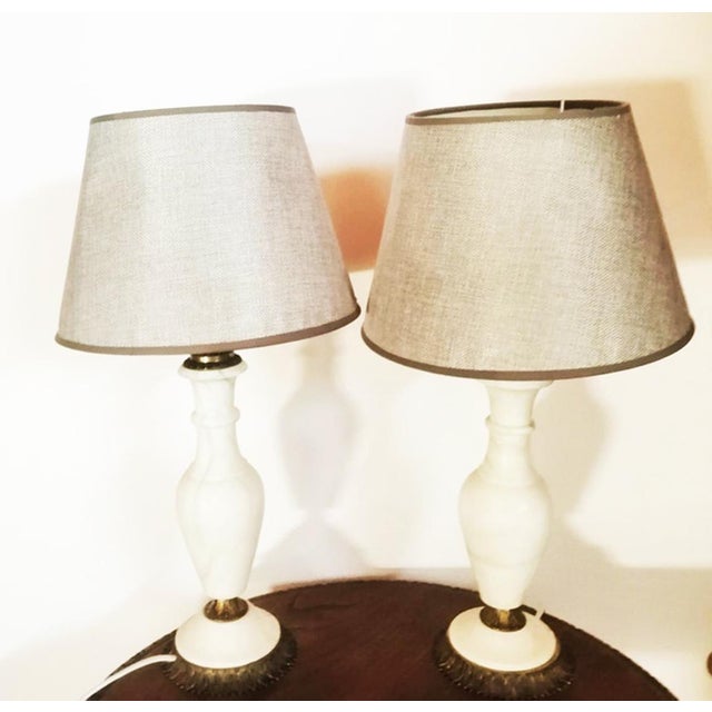 Metal White Marble and Gilded Bronze Table Lamps, 1970s, Set of 2 For Sale - Image 7 of 10