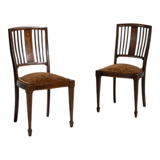19th Century Pair of Mahogany Inlaid Chairs with Upholstered Seats For Sale