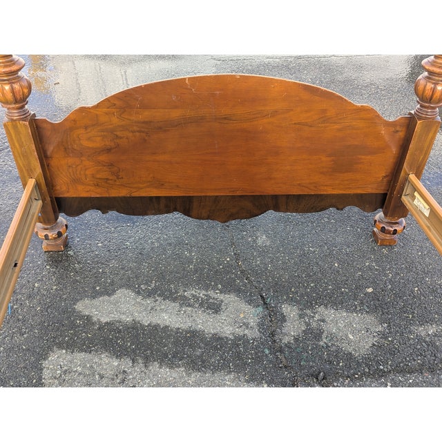 Brown 1990s Hand Carved Victorian Mansion Oak Bedframe | Full Size Solid Wood Bed Frame | Ornate Victorian Revival Traditional Furniture For Sale - Image 8 of 10