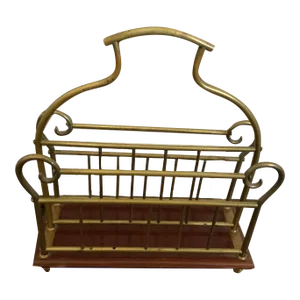 Mid Century Brass and Wood Magazine Holder