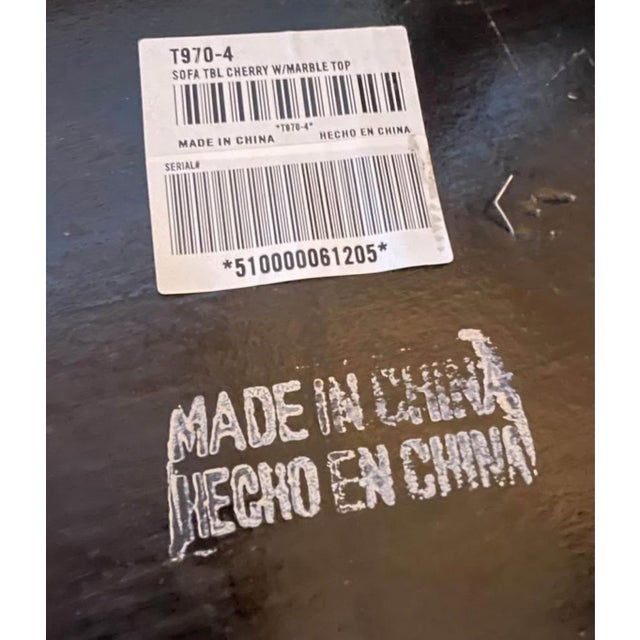 Elegant Cherry Wood Side / Sofa Table W/ Stunning Marble Top For Sale - Image 9 of 9