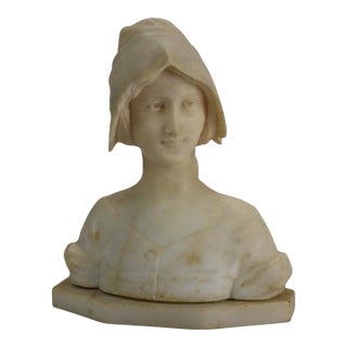 Antique Carved Marble Bust of Joan of Arc 19thc For Sale