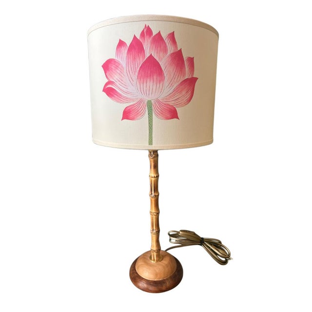 Wood Bamboo Stem Lamp with Fire Lotus Fan by Corallina For Sale - Image 7 of 7