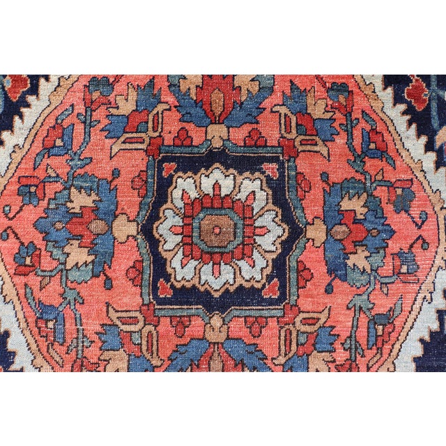 Early 20th Century Antique Persian Serapi-Heriz Rug With Geometrics Design in Midnight Blue 7'3"x11'0" For Sale - Image 5 of 12