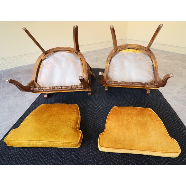 Pair of Monumental 1970s Cane and Gold Velvet Horseshoe Wingback Chairs For Sale - Image 11 of 17