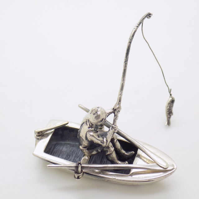 Vintage Italian Sterling Silver 925 Fisherman with Boat Figurine by Medusa-Oro, 1980s For Sale - Image 9 of 14