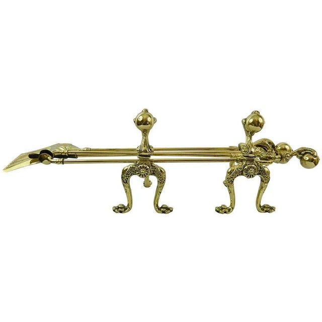 French Brass Fire and Dog Irons or Fire Tools, 19th Century For Sale - Image 11 of 11