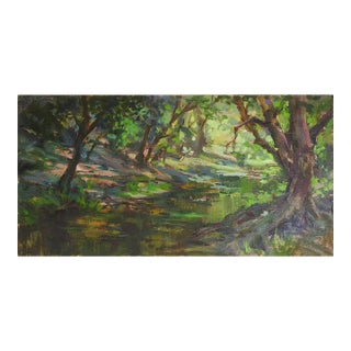 Late 20th Century Impressionist Plein Air Forest Glade Painting For Sale